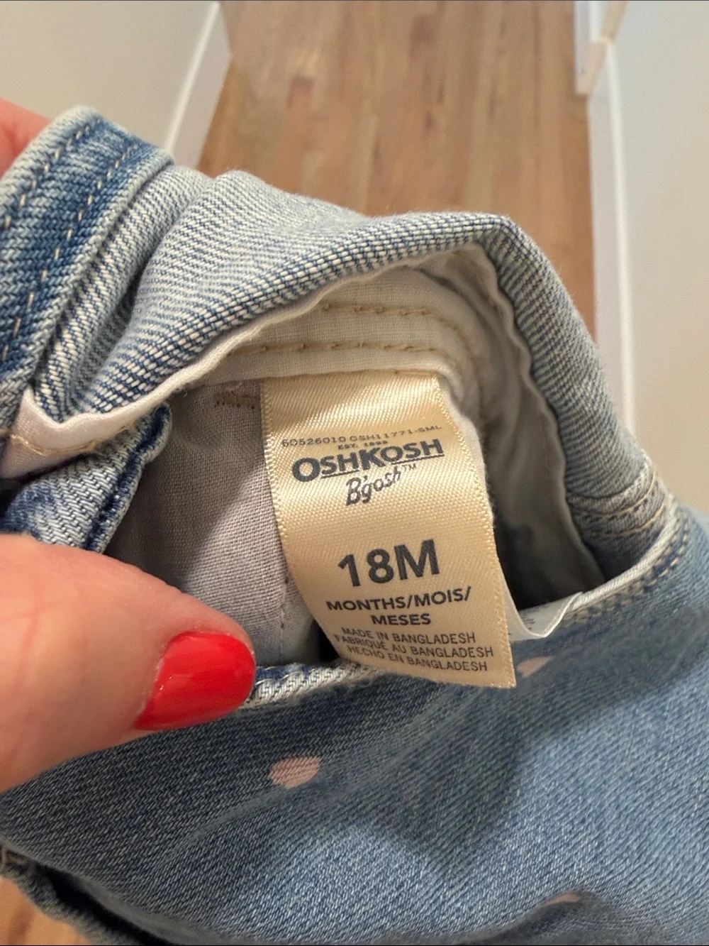 OshKosh B'gosh Light Blue Denim Overalls with Pink Heart Print 18M